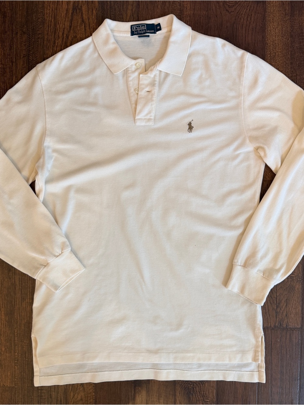 Vintage Polo Ralph Lauren Long Sleeve Polo Shirt Men’s M Cream Brown Pony